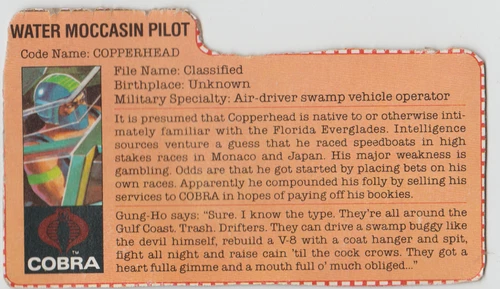 GI Joe ARAH 1984 Copperhead v.1 - File Card