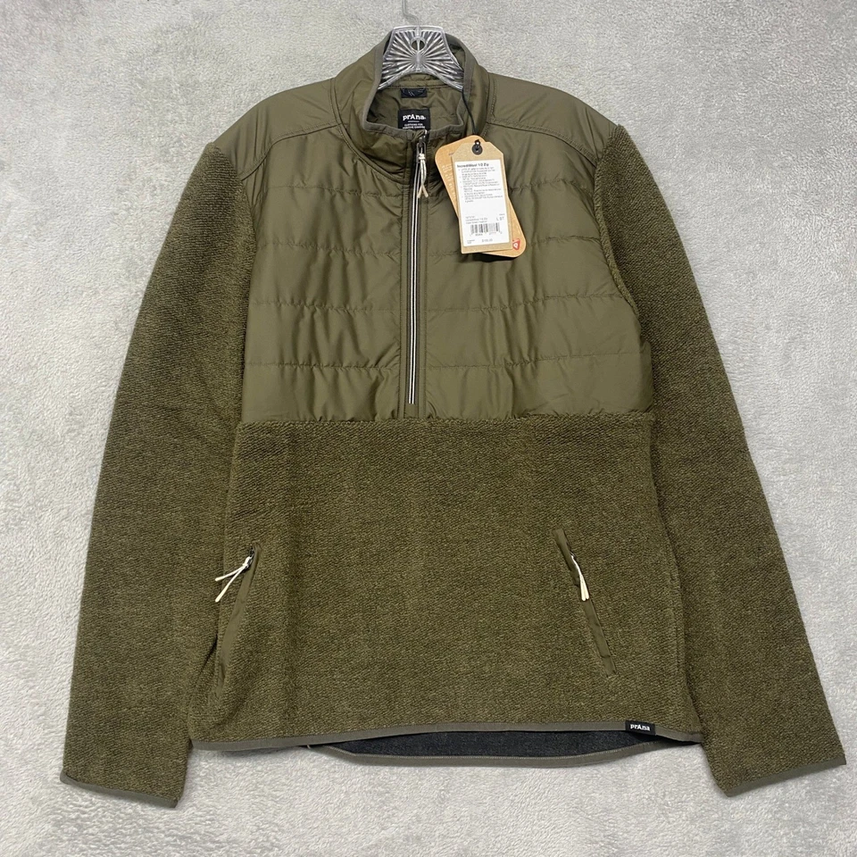 Prana Mens Jacket IncredWool L Slate Green Heather Half Zip Layering Performance - Image 3 of 4
