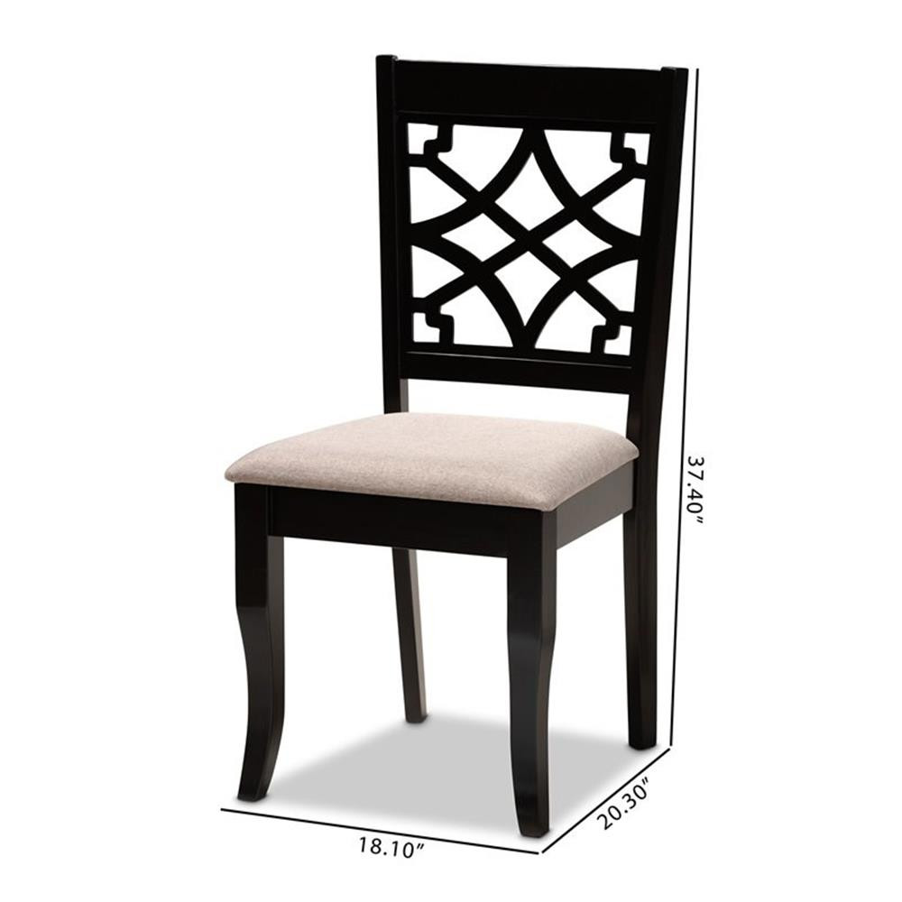 Baxton Studio Mael Sand Upholstered and Espresso Wood 2-Piece Dining Chair Set