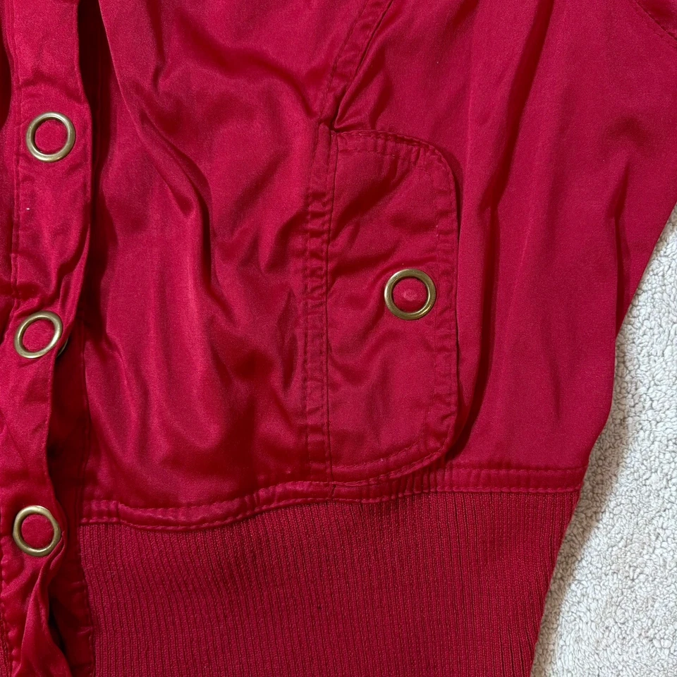 Vtg Paris Blues Women's 1X Cropped Red Satin Jacket Y2K Snaps FITS SMALL - READ - Image 3 of 4