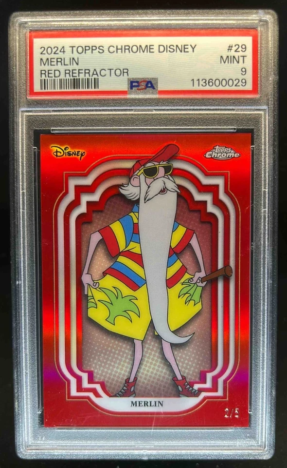 2024 Topps Cromo Disney Merlín Rojo Refractor #2/5 PSA 9