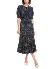 T Tahari Elbow Sleeve Split Neck Tiered Dress Women's