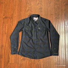 Dixxon Plaid Flannel Button Shirt Womens Size S Midnight 10 Years Black Blue