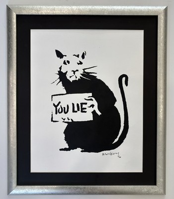 Bansky Lithography Art signed in the style of 1980-2000 Matted & Framed