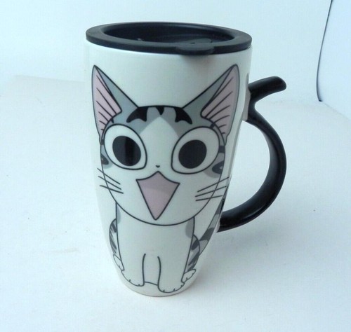 Chi Yamada Cat Coffee Mug Ceramic With Plastic Lid - Gift Idea