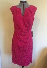 NWT Adrianna Papell Pleated Side Drape Lace Sheath Dress Size 8