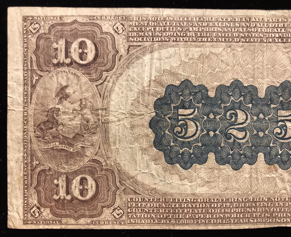 1882 $10 NATIONAL BANK NOTE BROWN BACK CH# 5253 FIRST NB MONESSEN