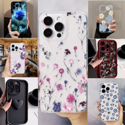 Hülle für iPhone 16 15 14 Max Plus 12 Stoßfest Liebe Herz & Blumen Muster Cover