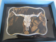 Nocona Longhorn Steer Skull Western Belt Buckle Rope Edge W/ Camo Backing NIB