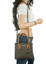 MICHAEL KORS MERCER MD SATCHEL MESSENGER LEATHER BAG MK SIGNATURE BROWN