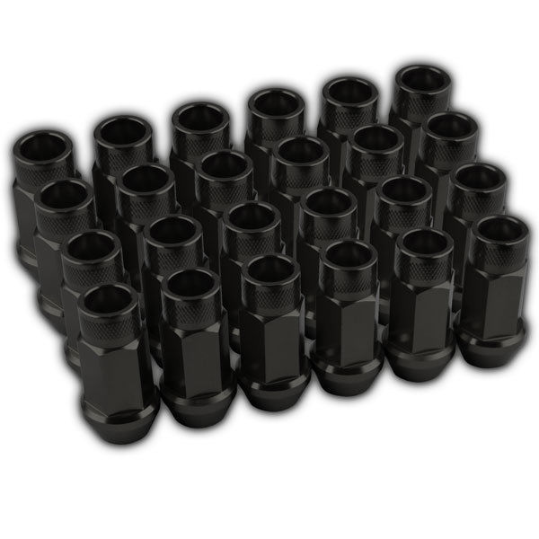 24 PC BLACK LUG EXTENDED RACING LUG NUTS FOR TIRES/WHEELS/RIMS 50MM 12X1.25 A