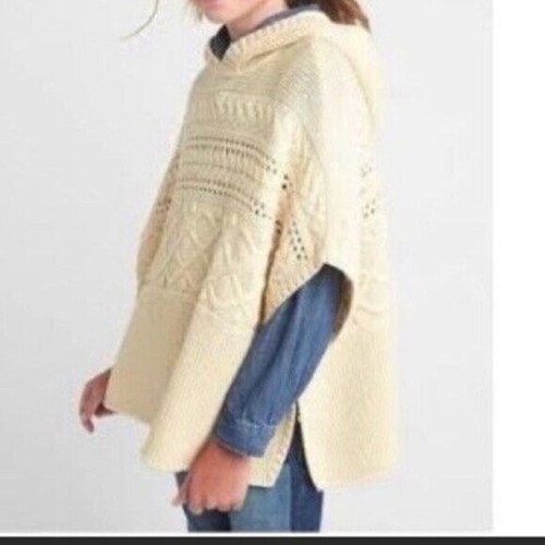 NEW Gap Poncho Cream Girls Hooded Cable Knit Sweater Poncho Cream Size XL12 - Picture 9 of 9