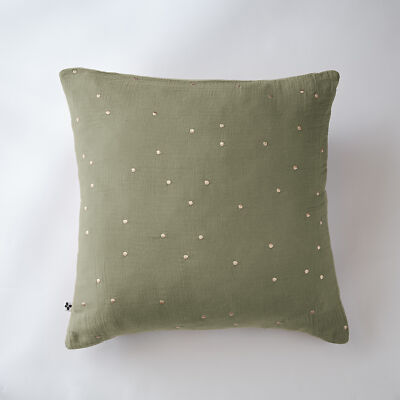 Kissenbezug 60x60 cm Gaze Baumwolle Gaia mit Punkten bestickt Rosmarin