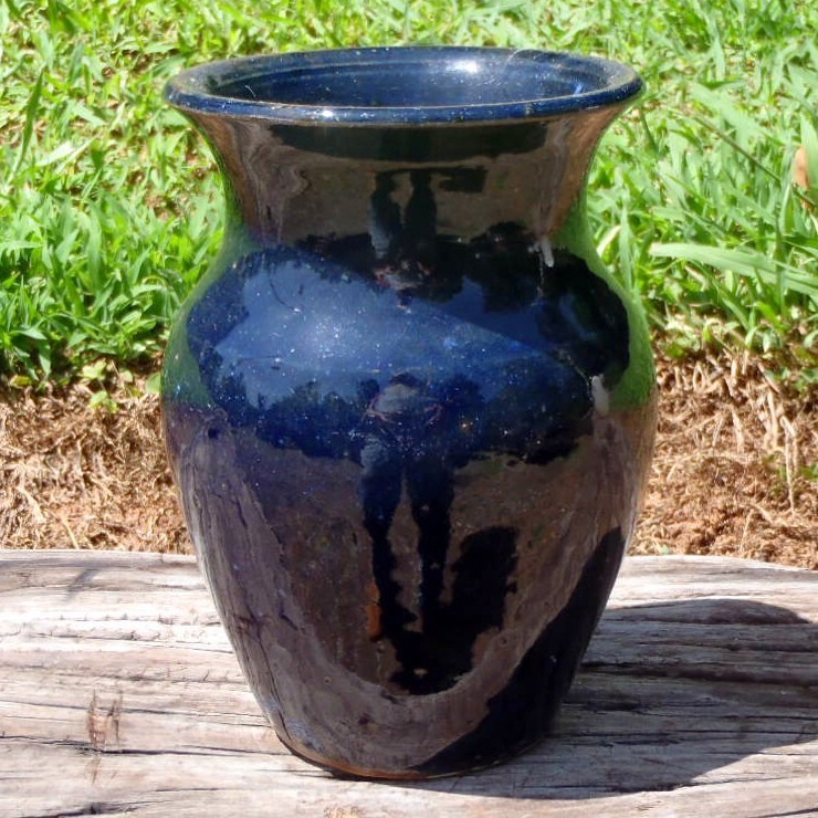 Antique Catawba Valley Hilton Pottery Cobalt Blue Hand Turned 6 Inch Vase