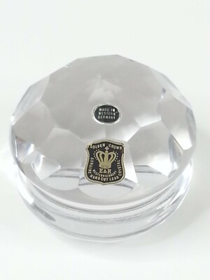 Vintage Yo Yo Paperweight Golden Crown Hand Cut Lead Crystal Western Germany