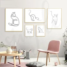 Cat Poster, Set of 5 Cat line art, abstract print, Printable Wall Art