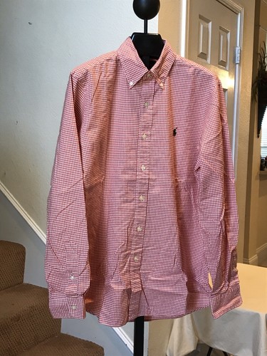 Camisa Para Hombres M Ralph Lauren 100% Algodón Estampado a Cuadros LS Abotonada Naranja/Rojo - Imagen 7 de 10