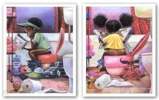 THE THINKER-CROSSWORD PUZZLE SET FRANK MORRISON AFRICAN AMERICAN ART PRINT