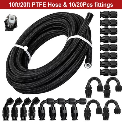 AN4/AN6/AN8/AN10 Nylon PTFE Fuel Line Hose 10/20FT 10pcs Fittings Hose Kit E85