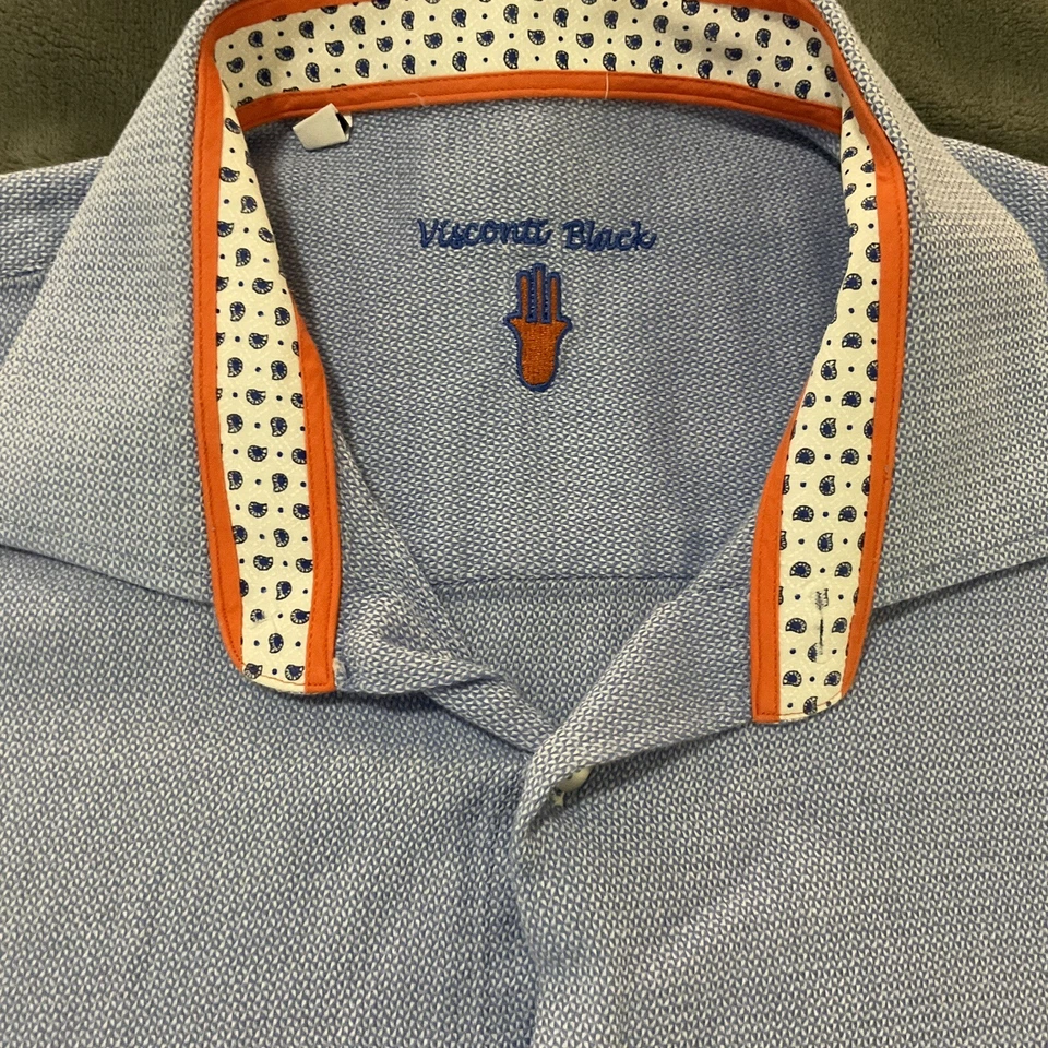 Camisa Luchiano Visconti Negra Bebé Azul Paisley Puño Abatible Para Hombre Talla XL Foto 2 de 4