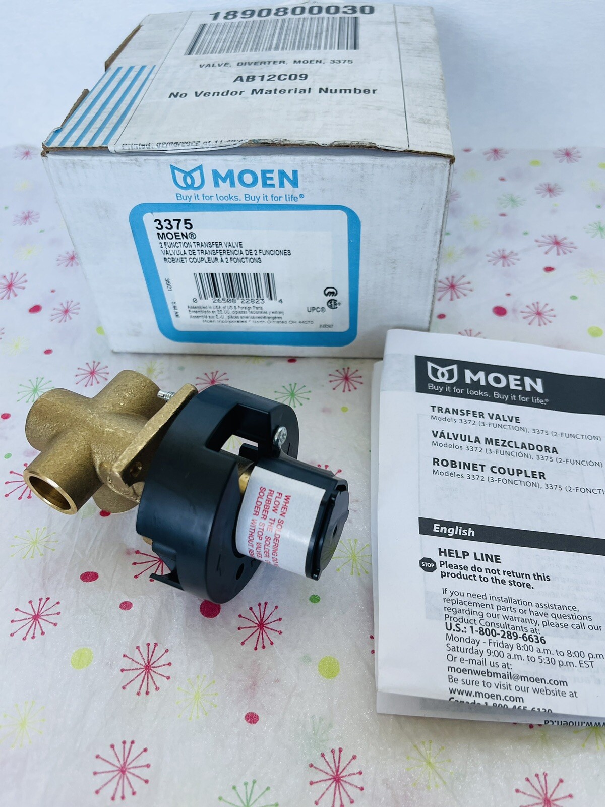 Moen 3375 Transfer Valve 2 Function 1/2in Connection Brass for sale