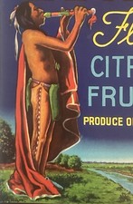Vintage 1940s Eureka Citrus Crate Label Native American Florida Produce Art NOS