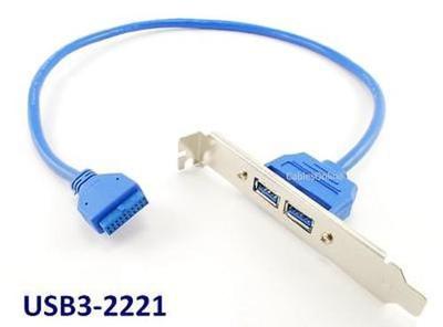 18 inch USB 3.0 20-Pin Motherboard Header to Dual A-Type Female 2-Port Bracket