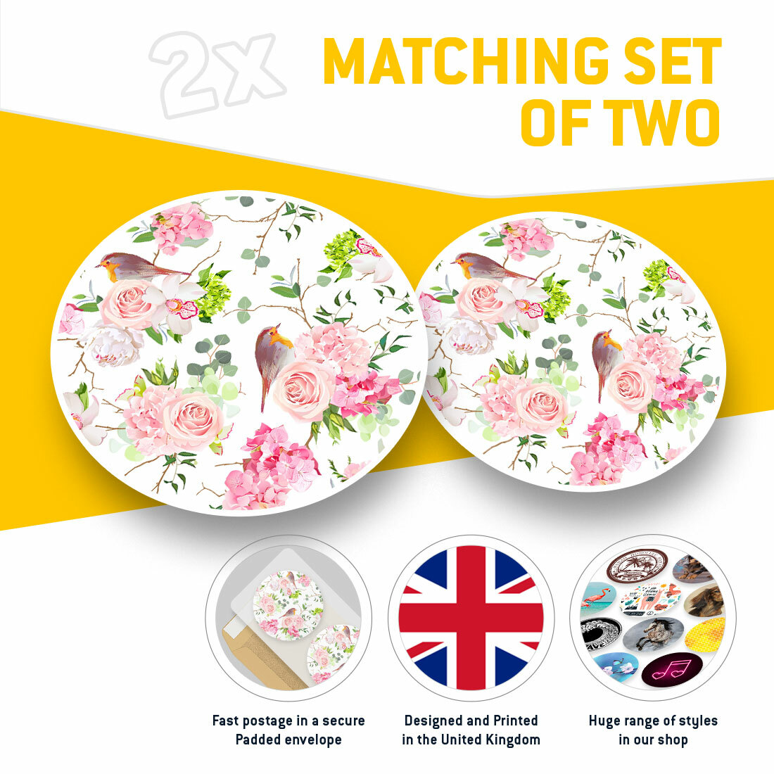 2x Herz-Aufkleber Mit Vogel & Rose | 7,5 Cm, Glänzend Vinyl, Perfekt Für Laptop, Koffer, Scrapbooking