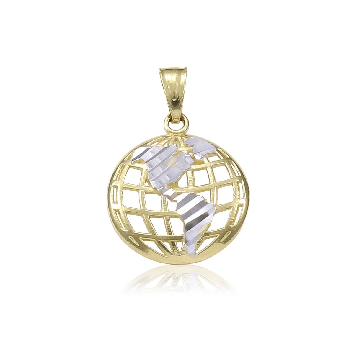 14K Solid Yellow White Gold Globe Pendant -World Map Planet Earth Necklace  Charm