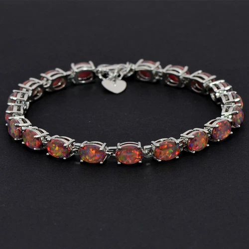 UK New Sterling Silver Dipped Oval White Fire Opal Tennis Bracelet - Picture 11 of 25