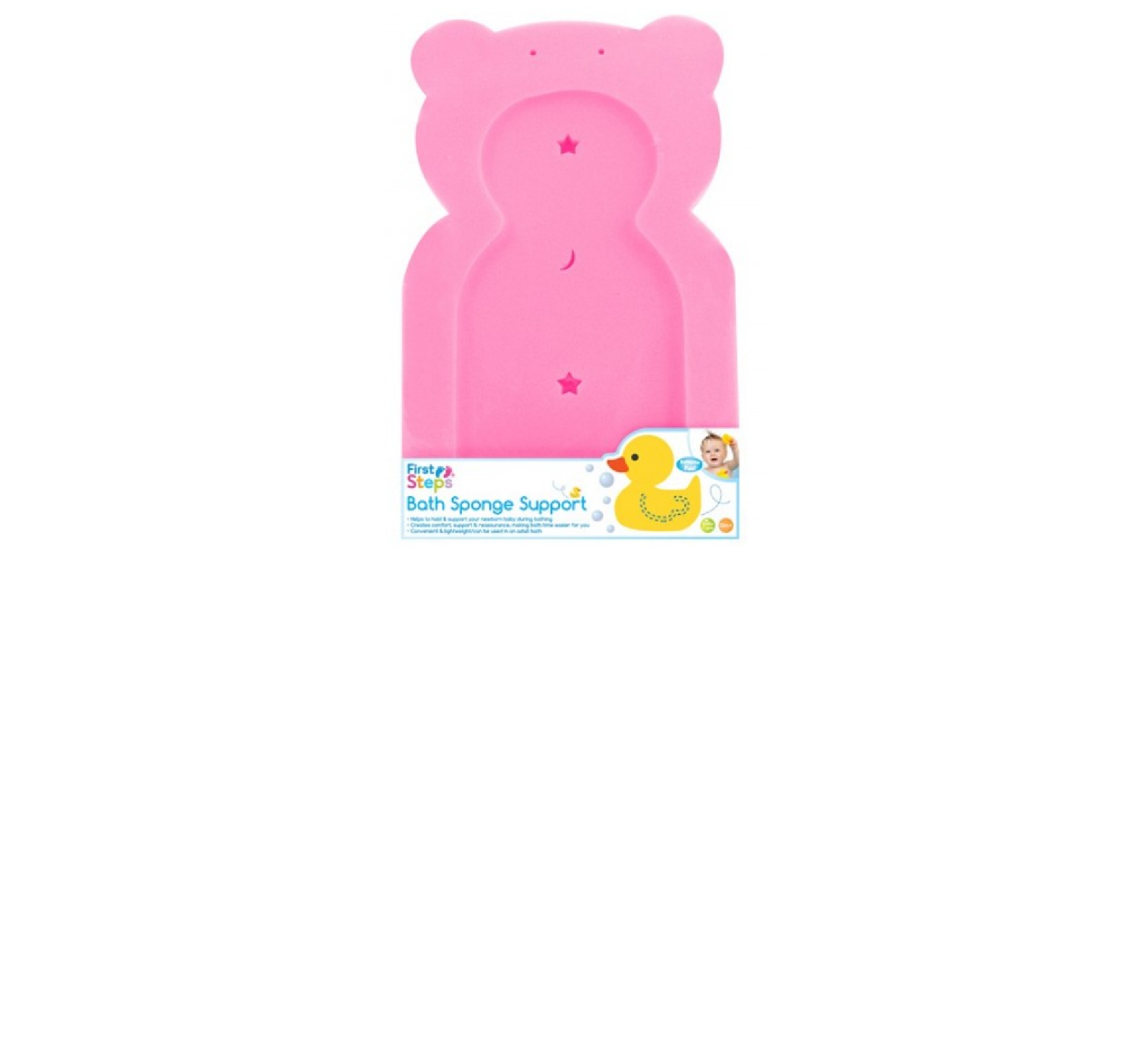 First Steps Pink Baby Bathtime Teddy Comfort Support Bath Sponge From 0
