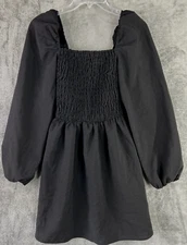 H&M Divided Dress Small Black Puffy Sleeves Pullover Smocked Gothic Witchy Goth