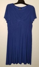 Chaps Womens A Line Dress Blue Stretch Midi V Neck Short Sleeve XL