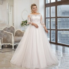 Plus Size Wedding Dresses O-Neck Long Sleeves Lace Applique A-line Bridal Gowns