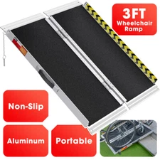 3FT Portable Home Wheelchair Ramp Anti-Slip Aluminum Steps Folding 600 LBS