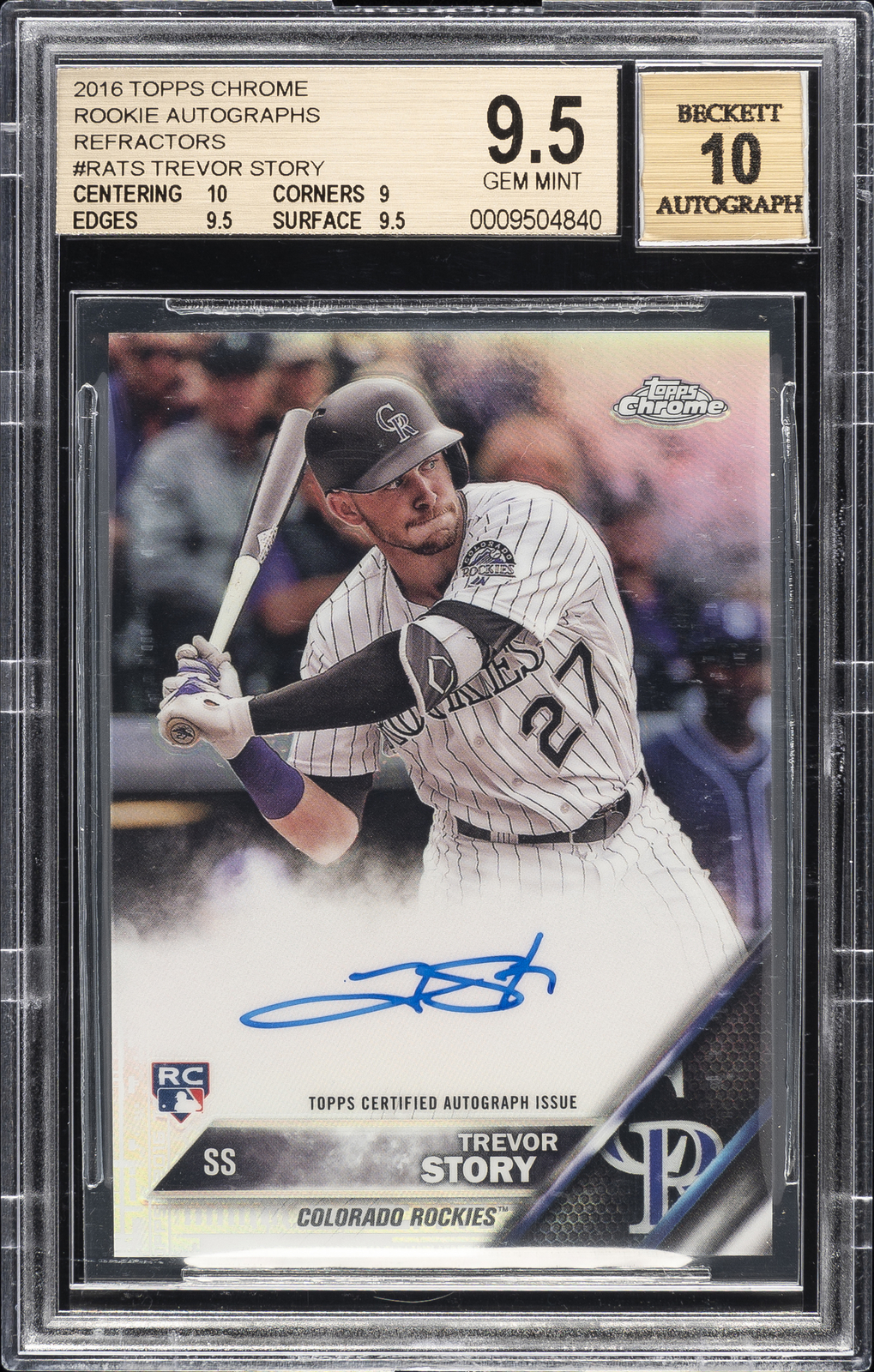 2016 TOPPS CHROME ROOKIE AUTO REFRACTOR #RATS TREVOR STORY /499 BGS 9.5 AUTO 10