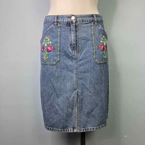 Vintage Moda International Bohemian Floral Embroidered Denim Skirt Womens Size 6 - Picture 11 of 16