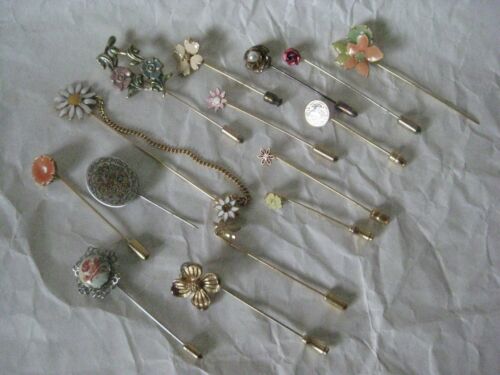 SP 5 Porcelain Stick Pin Painted Pink Rose and Gold Tone Hat Pin Vintage Stick Pin