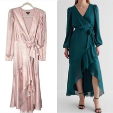 NWT Express Satin Pink Blush Wrap High-Low Midi Dress Size Medium