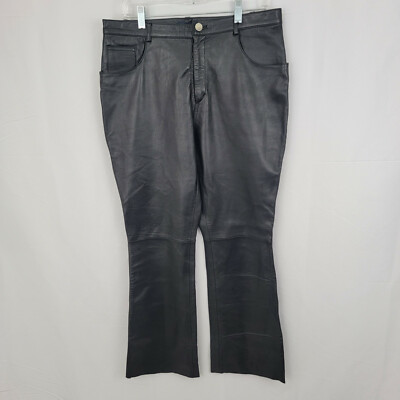 MAG MAGASCHONI Womens Pants Sz 12 Leather BLACK Bootcut Raw Hems Grunge Y2K