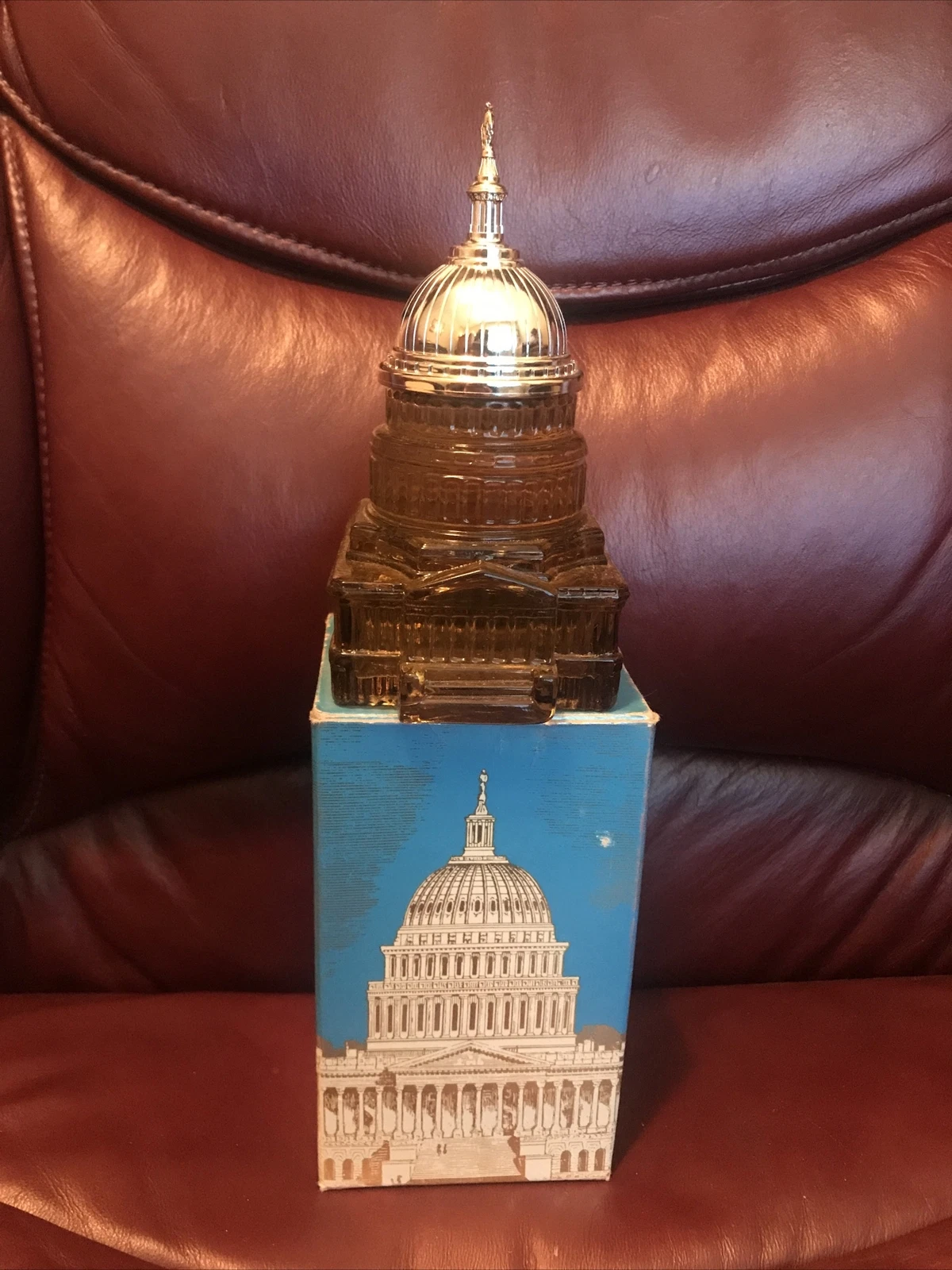 Vintage Avon Amber Glass Gold Bottle Decanter The Capitol After Shave Cologne