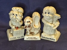 Vintage 1970s Russ Wallace Berrie & Co Figurine Statue Dad Mom Son