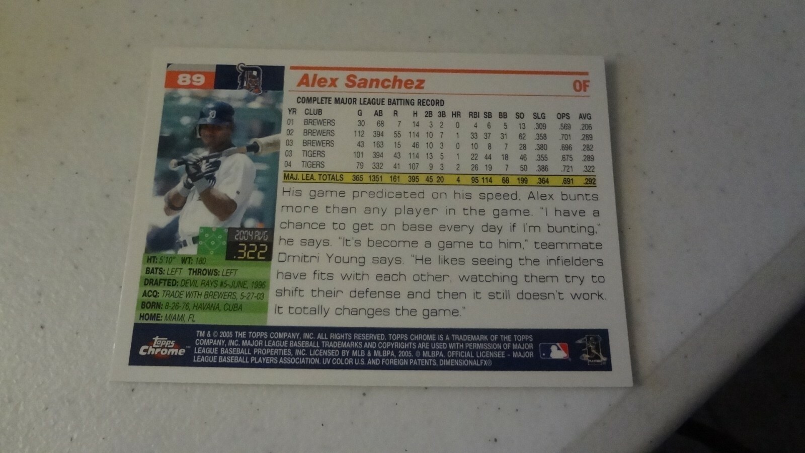 2005 TOPPS CHROME #89 ALEX SANCHEZ BASEBALL CARD | eBay