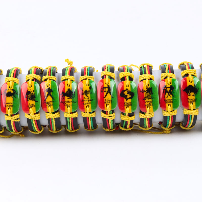 wholesale 12pcs/lot Hemp leather bone vivid Constellations Zodiac