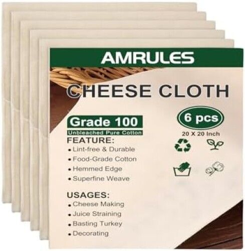 Cheese Cloths for Straining, 6PCS 20x20 Inch Grade 100 Cheese Cloth, Reusable Wa