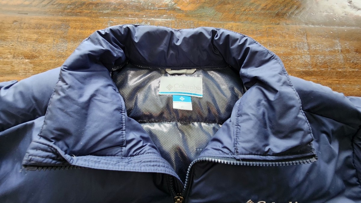 Columbia Down Puffer Jacket Mens LARGE Blue Full Zip Quilted Omni