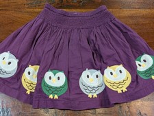 Mini Boden 5-6 Y gonna gufo viola bambina con applicazioni ricamate 