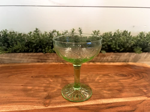 Green Cameo Depression Glass . 4-7/8" Tall Sherbert Dish/Champagne Glass.