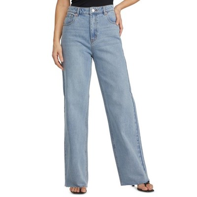 Numero Light Wash Wide Straight-Leg Jeans Bleach Blue Raw Hem Denim size 25