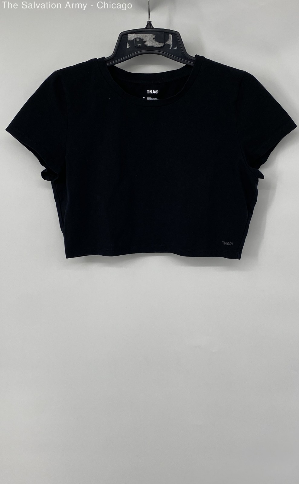TNA Womens Black Cotton Blend Crew Neck Short Sleeve Cropped Top Size XL